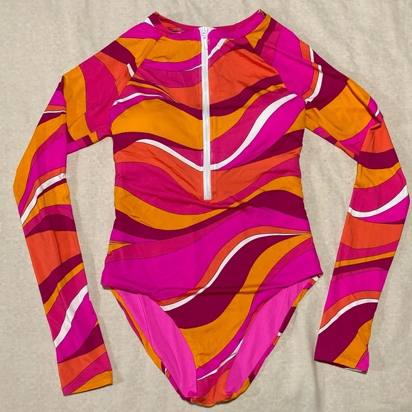 Trina Turk Other - Trina Turk Long Sleeve Fuchsia, Orange, & Maroon Paddlesuit | Swimwear